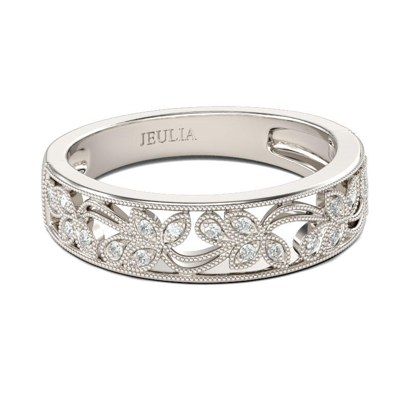 Jeulia Milgrain Round Cut Sterling Silver Women's Band