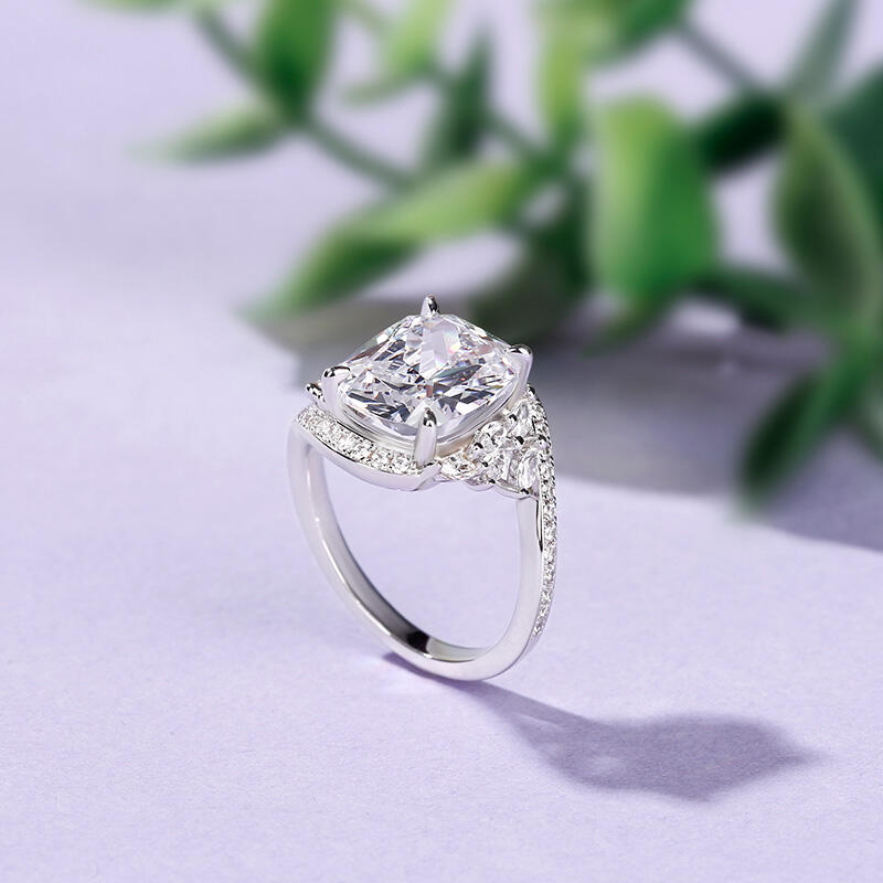 Jeulia Leaf Design Cushion Cut Sterling Silver Ring