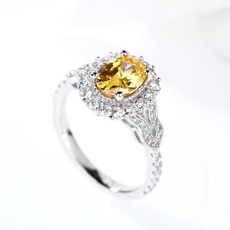 Jeulia Halo Oval Cut Sterling Silver Ring