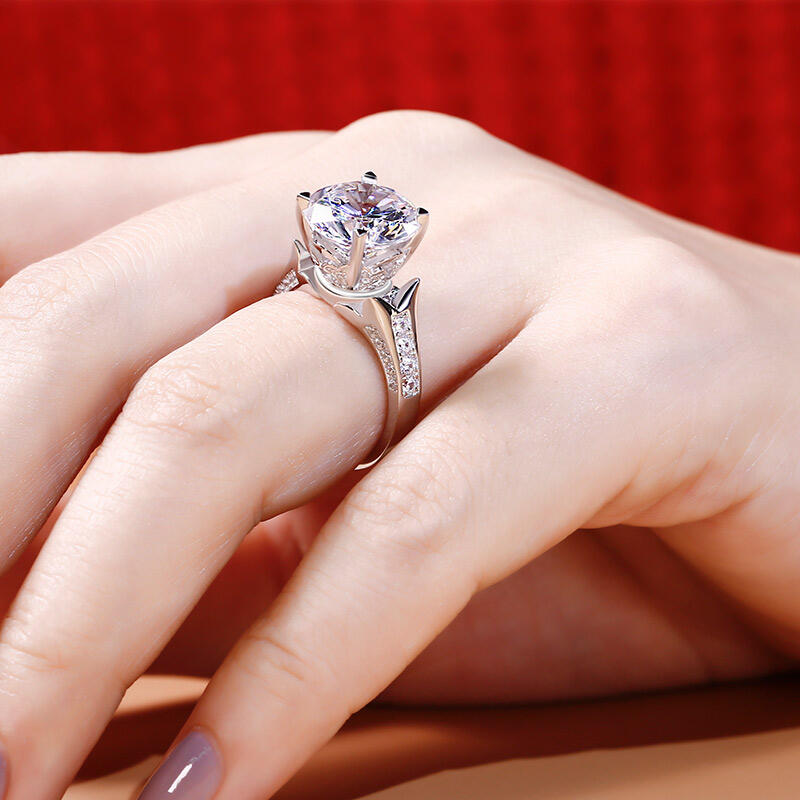 Jeulia Flower Round Cut Sterling Silver Ring