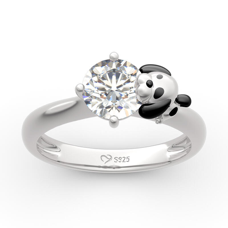 Jeulia Hug Me "You Are Unique" Dalmatian Round Cut Sterling Silver Ring