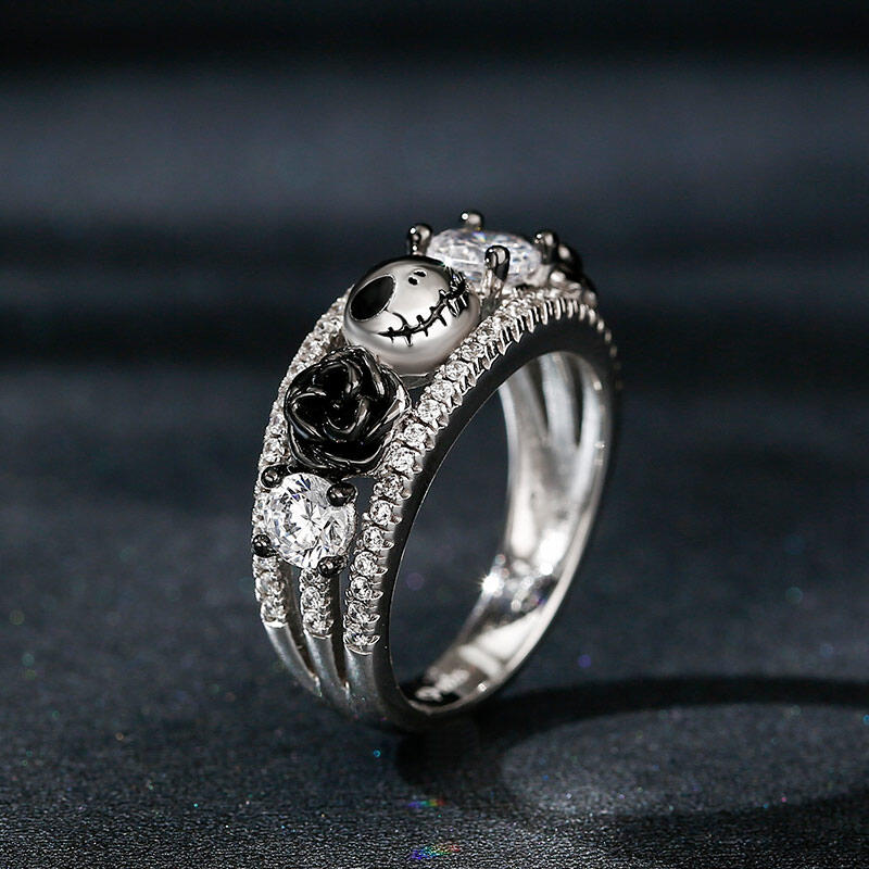 Jeulia Bague Tête de Mort Jack en Argent Sterling Coupe Ronde Design Floral
