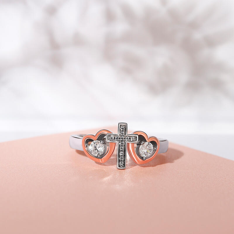 Jeulia Heart & Cross Faith Round Cut Sterling Silver Ring