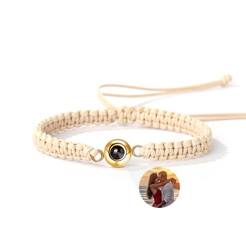 Personalized Braided Flax Brown Rope Photo Projection Bracelet Sweet Cool Gift