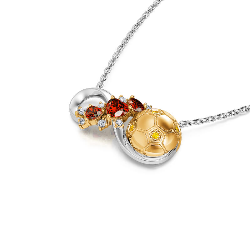 Jeulia Collar infinito de plata de ley con diseño de corazón rojo de fútbol