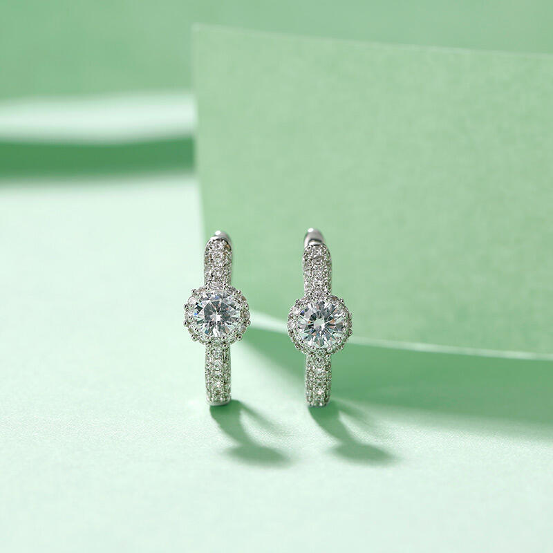 Jeulia Classic Halo Round Cut Sterling Silver Hoop Earrings