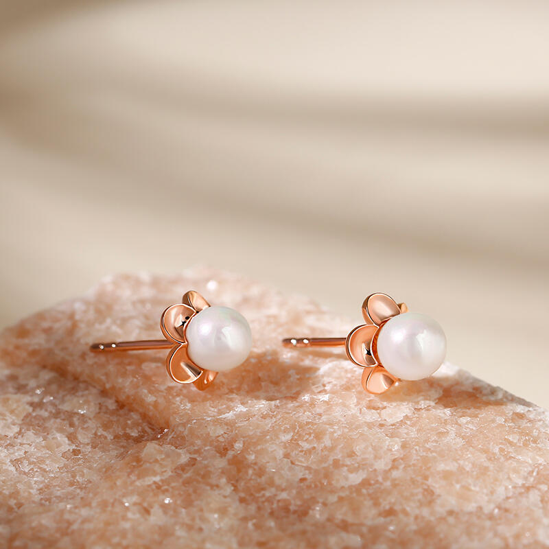 Jeulia "Ruffled Petals" Cultured Pearl Sterling Silver Children's Earrings