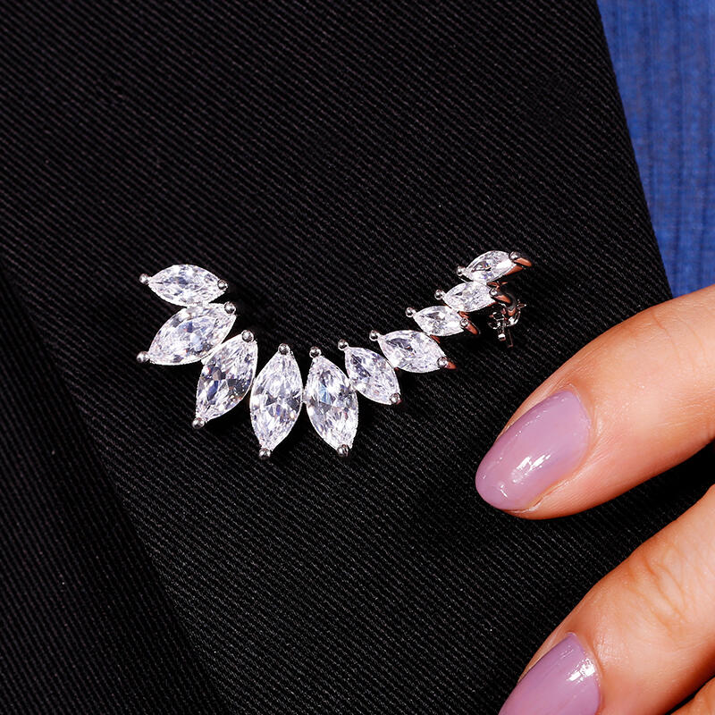 Jeulia Broche de plata esterlina de corte marquesa de diseño exclusivo