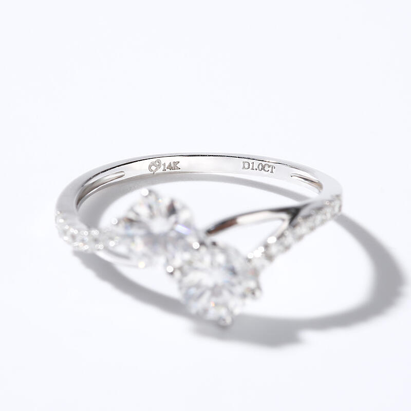 Jeulia Anillo 10K/14K/18K Oro Con Dos Piedras De Talla Redonda En Oro