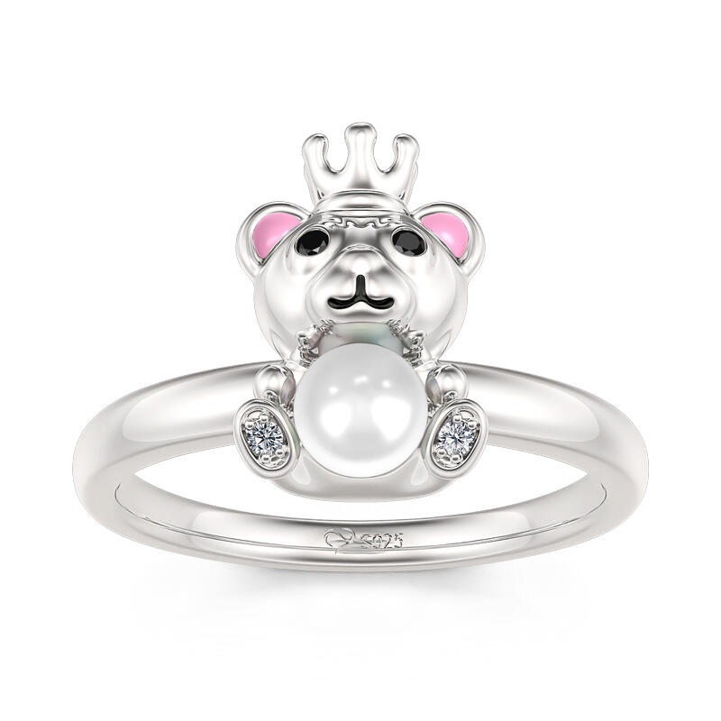 Jeulia Hug Me "Tiny Bear" Cultured Pearl Sterling Silver Ring