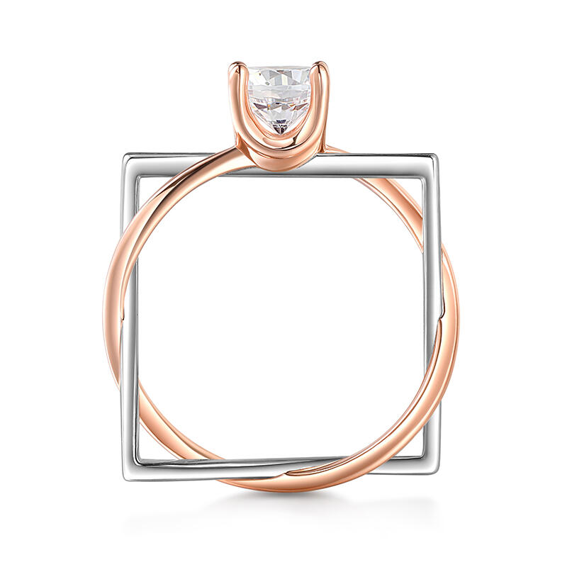 Jeulia Anillo de Compromiso Redondo Elegante Círculo Cuadrado Plata