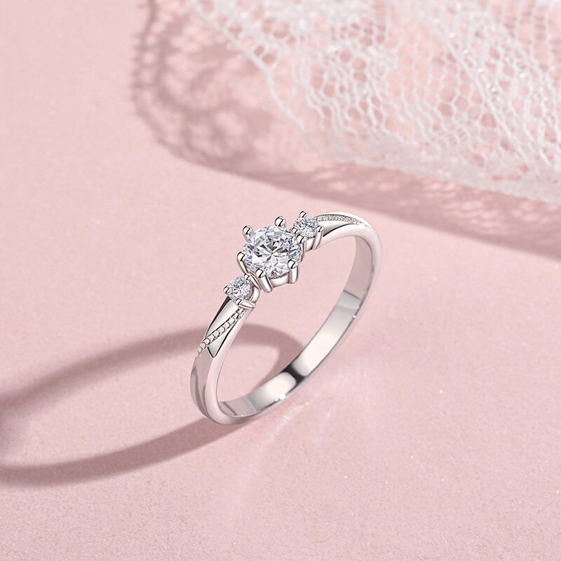 Jeulia Anillo de Promesa Simple con Tres Piedras Redondas y Milgrain en Plata de Ley