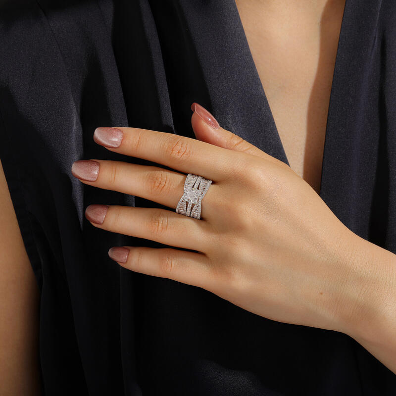 Jeulia Inset Double Bowknot Puzzle Ring Set 2PCS