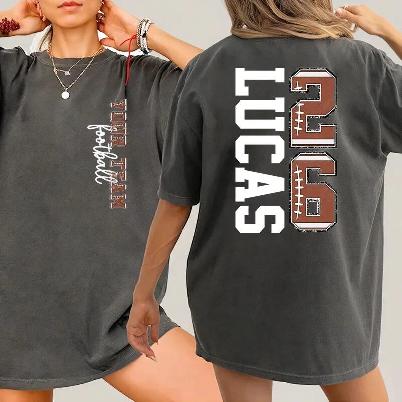 Personalized Washed T-shirt Football Text Design Custom Team Name and Number Gift for Sports Lover