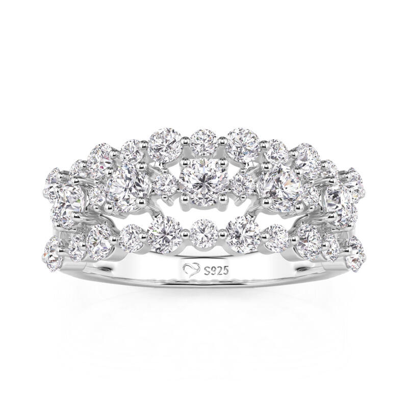 Jeulia Olivetta Round Cut Three Row Eternity Ring Sterling Silver