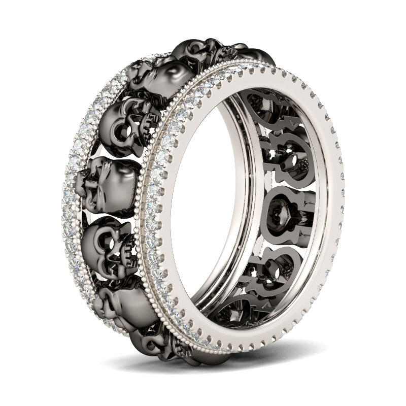 Jeulia Anillo de calavera negra con halo de plata para mujer