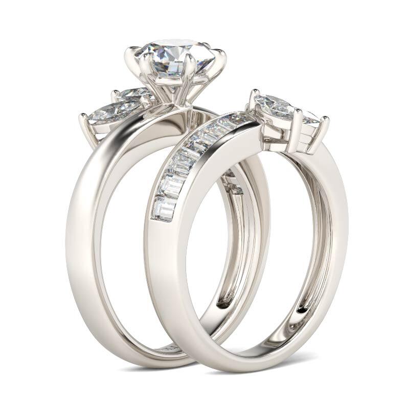 Jeulia Floral Round Cut Sterling Silver Ring Set