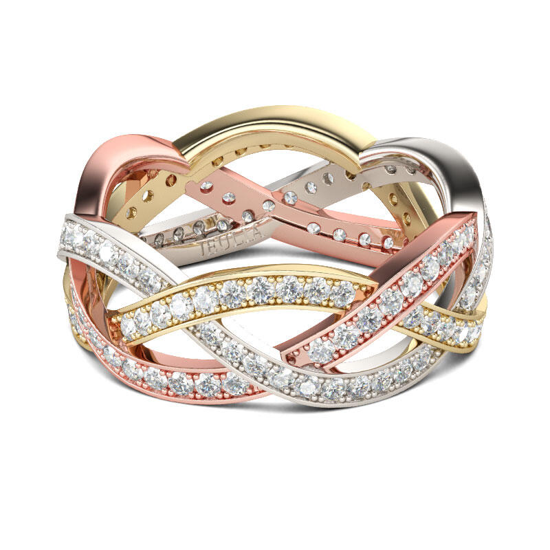 Jeulia Tri-Tone Intertwined Sterling Silver Women's Band