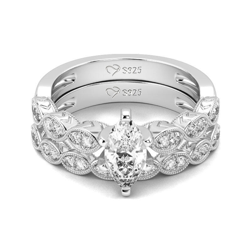 Klasyczny Zestaw Pierścionków Srebrnych z Szlifem Markisowym