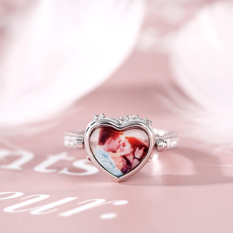 Jeulia "Alma gemela" Anillo de fotos personalizado de plata esterlina (con una cadena gratuito)