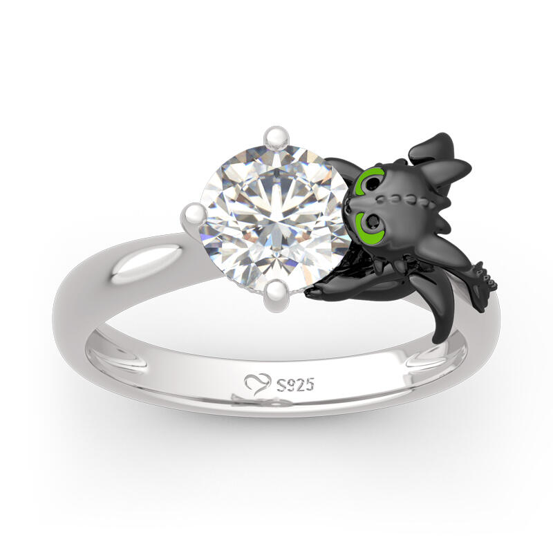 Jeulia Anillo de compromiso de dragón en plata de ley con diseño de dibujos animados