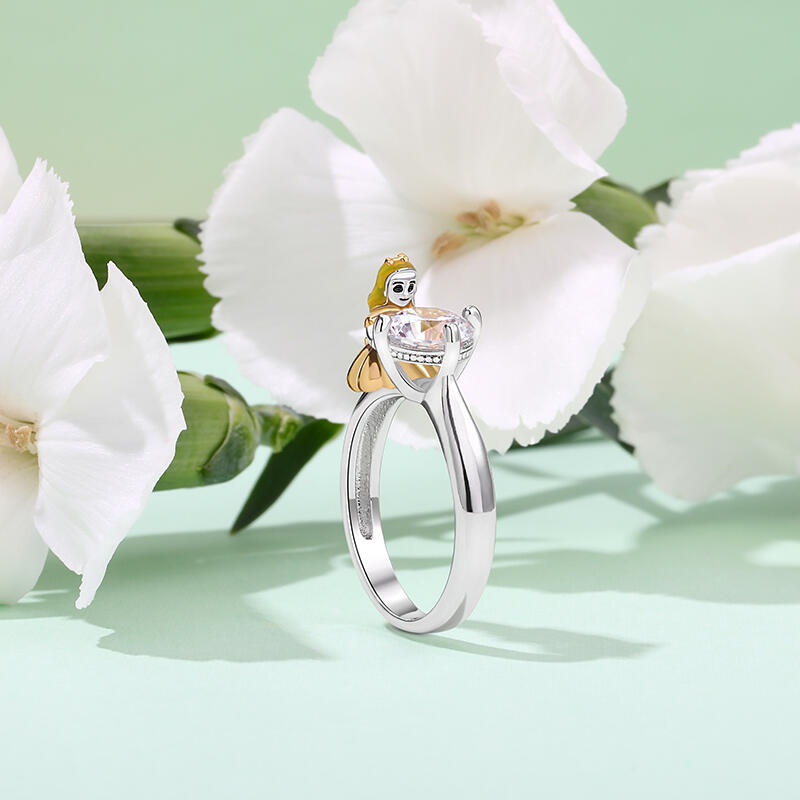 Jeulia Hug Me Anillo con pequeña princesa de plata de ley de corte redondo