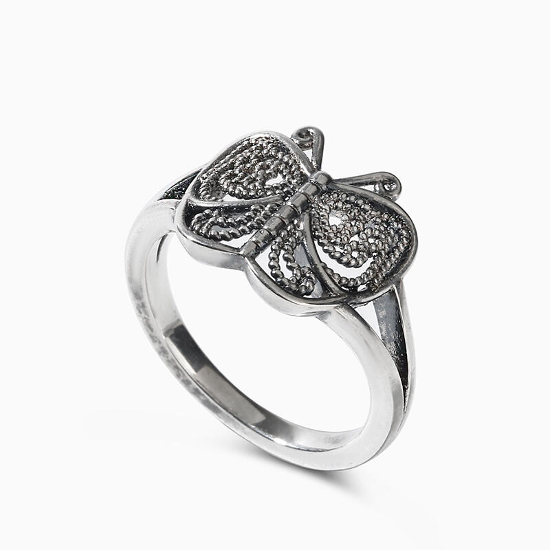 Jeulia Anillo en forma de mariposa de plata de ley