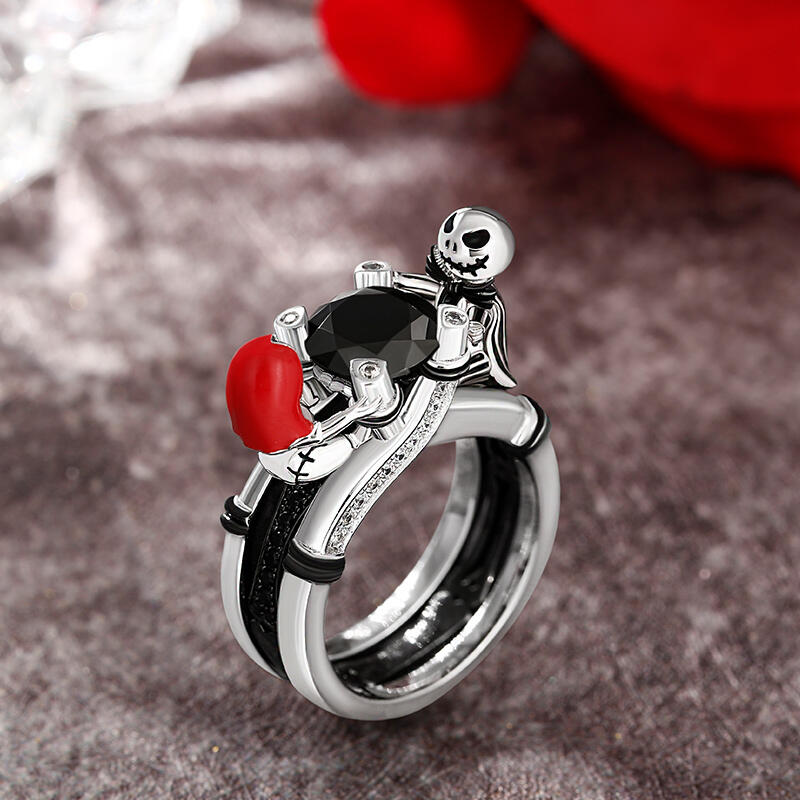Jeulia Hug Me "Skull Par" Rund Sterling Silver Utbytbar Ring Set