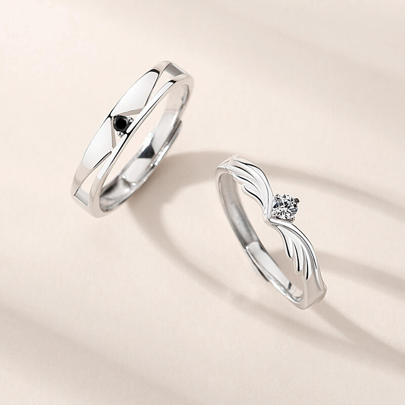 Jeulia Crown Promise Adjustable Sterling Silver Couple Rings