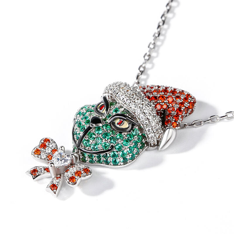 Jeulia "Holiday Cheermeister" Christmas Monster Inspired Sterling Silver Necklace