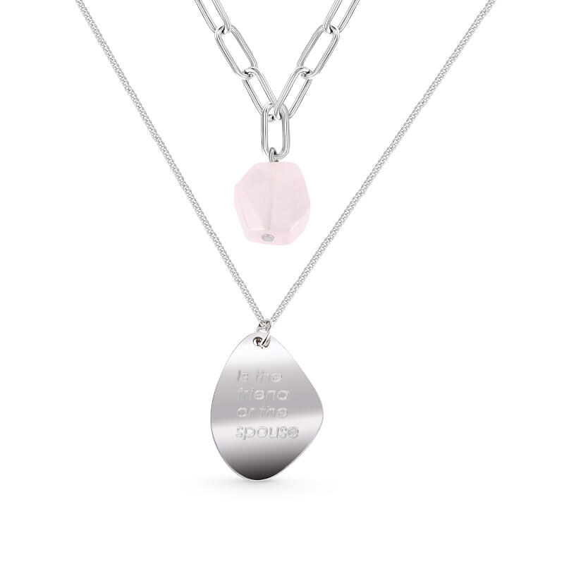 Jeulia "You Are Loved" Chain Design Double Layer Natural Rose Quartz Necklace
