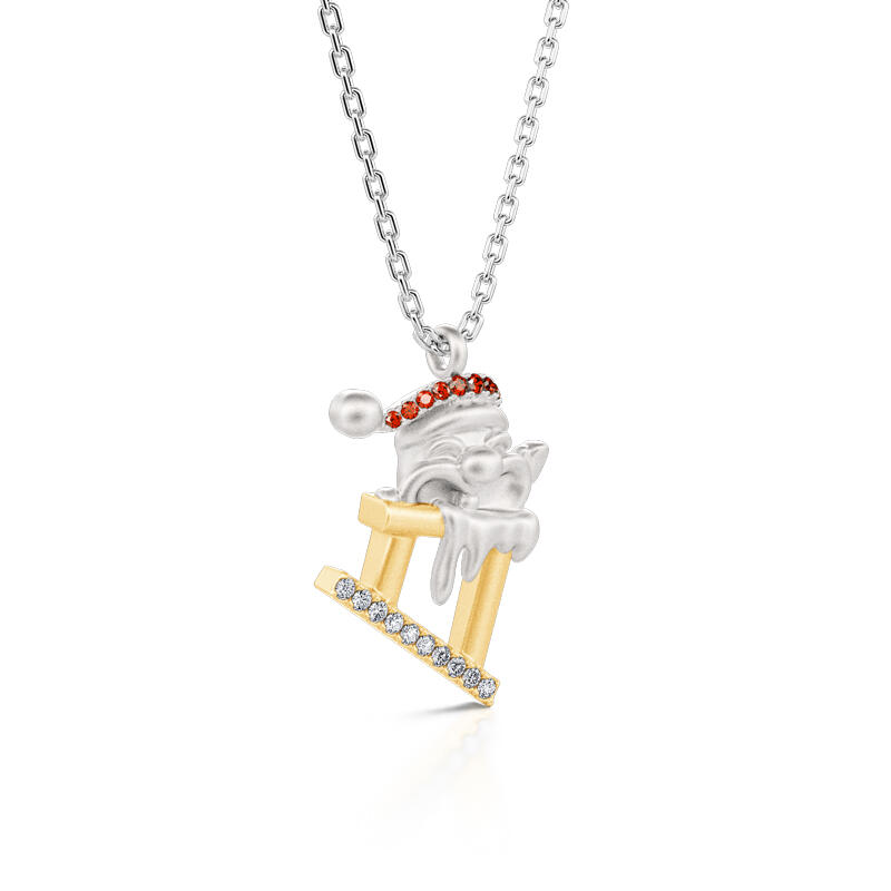 Jeulia Collar de plata de ley con papá noel en la chimenea para navidad