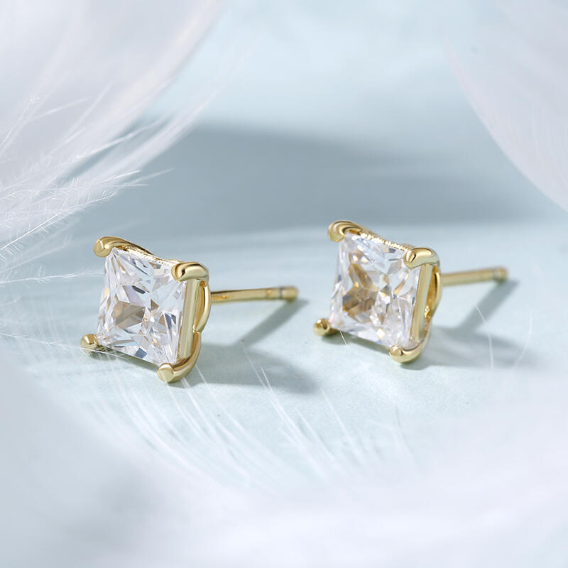 Jeulia Classic Princess Cut Sterling Silver Stud Earrings