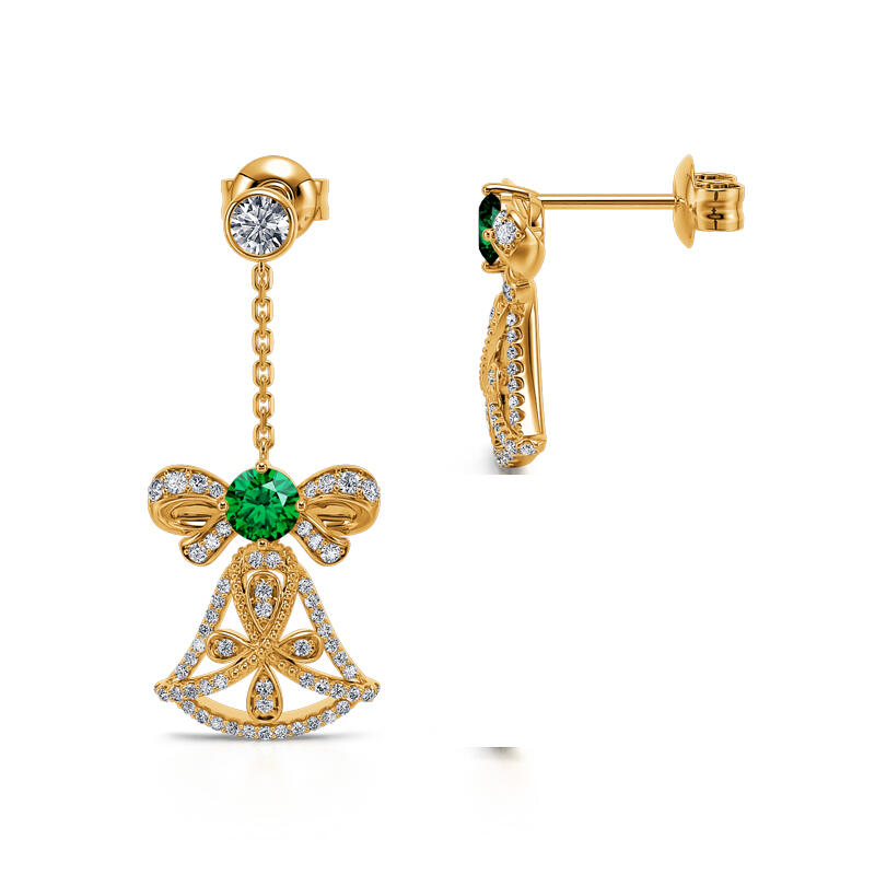 Jeulia "Jingle Bells" Yellow Gold Tone Sterling Silver Mismatched Earrings