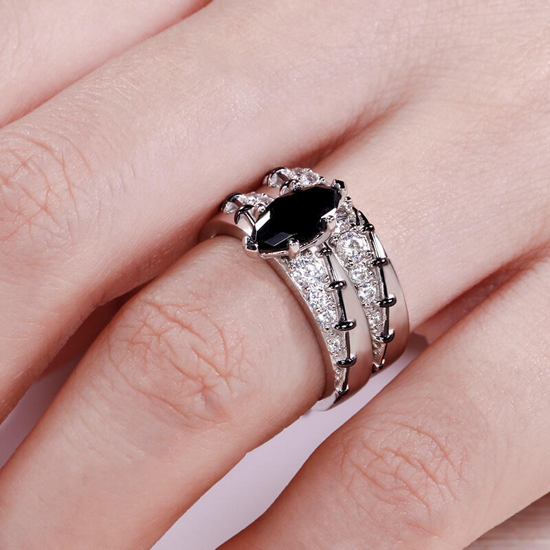 Jeulia Diagonal Marquise Cut Sterling Silver Ring Set