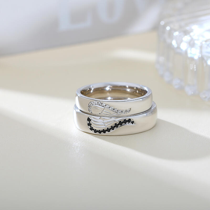 Jeulia Angel Wings Creative Engraved Sterling Silver Couple Rings
