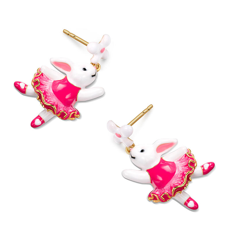 Jeulia "Enchanted Rabbit" Enamel Sterling Silver Earrings