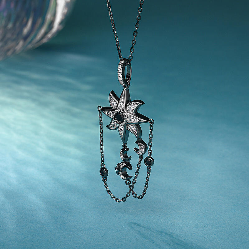 Jeulia Collar de Plata de Ley Halloween con Estrella de Ocho Puntas y Luna
