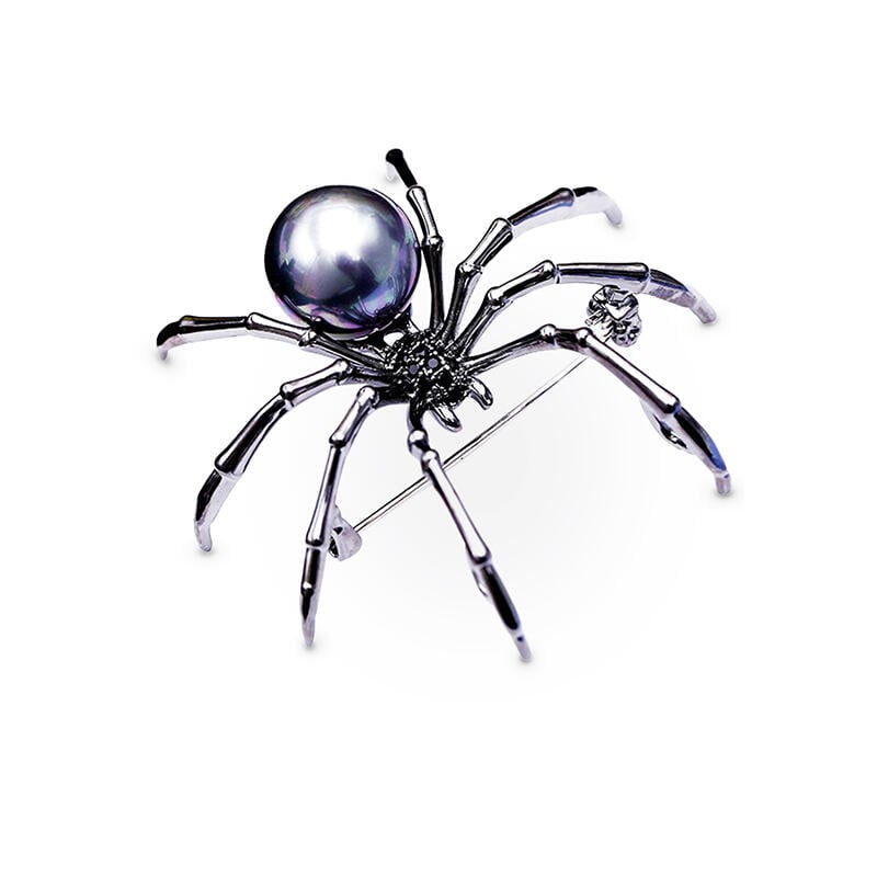 Jeulia Spider Design Black Pearl Copper Brooch