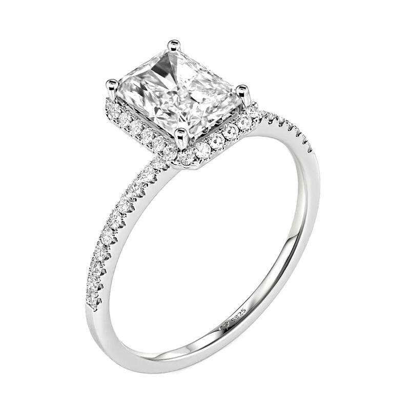 Jeulia Emerald Cut Halo Sterling Silver Engagement Ring