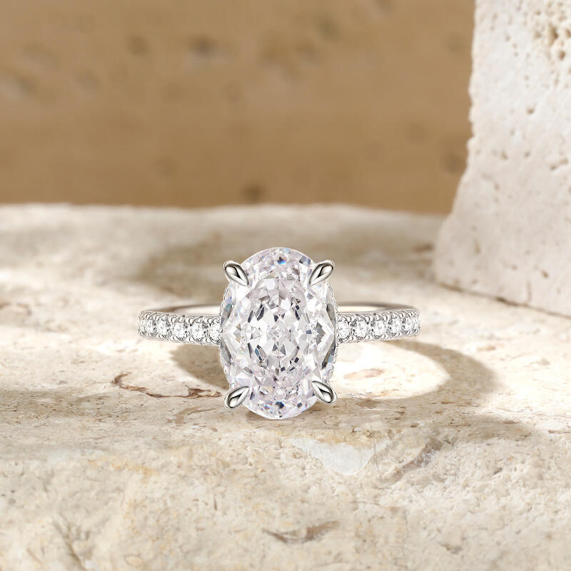 Jeulia Hidden Halo Oval Cut Sterling Silver Ring