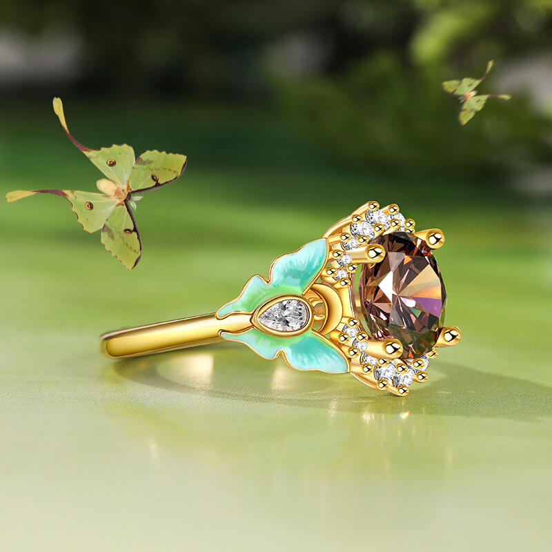 Jeulia Mystical Wings Luna Moth Actias Esmalte Halo Corte Redondo Plata Esterlina Anillo