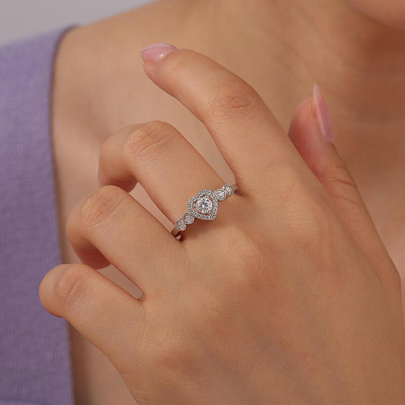 Jeulia Heartbeat Promise Ring Milgrain Sterling Silver Round Cut