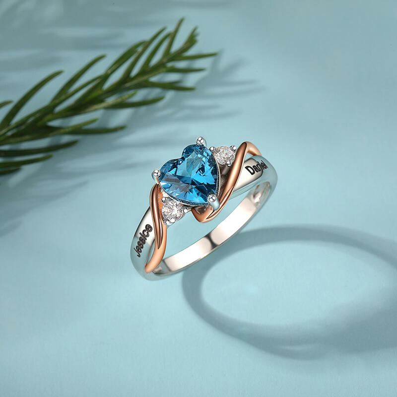 Jeulia Anillo de Promesa Corazón Amor Personalizado con Piedra de Nacimiento y Grabado