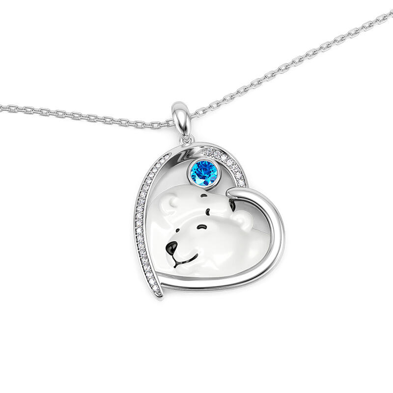 Jeulia Collar Piedra de Nacimiento Personalizado de Amor Abrazo Oso Polar