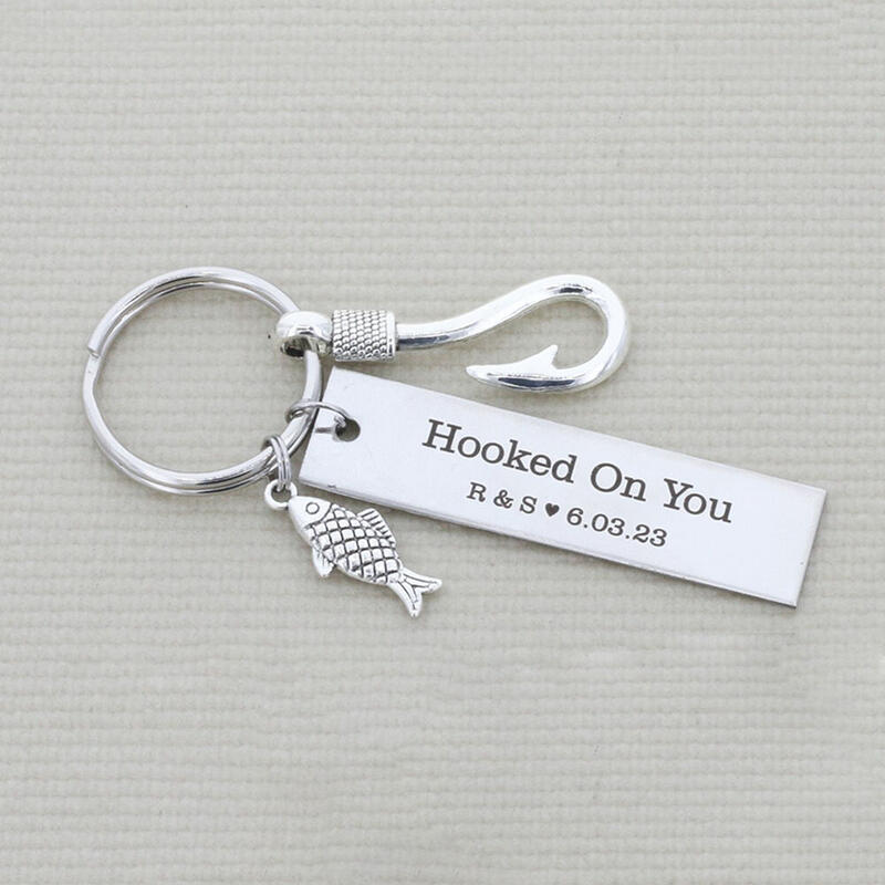 Silly Fish Keychain Personalized Fish Hook Keychain Funny Couple Initial Fisherman Keychain ...