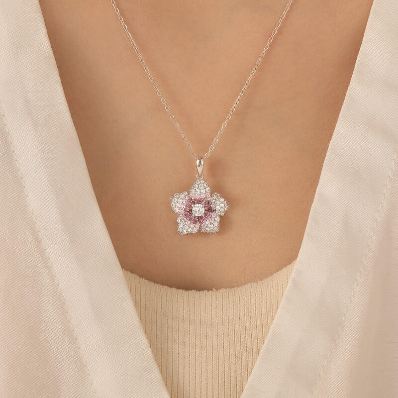 Jeulia Gradient Pink Hibiscus Flower Necklace