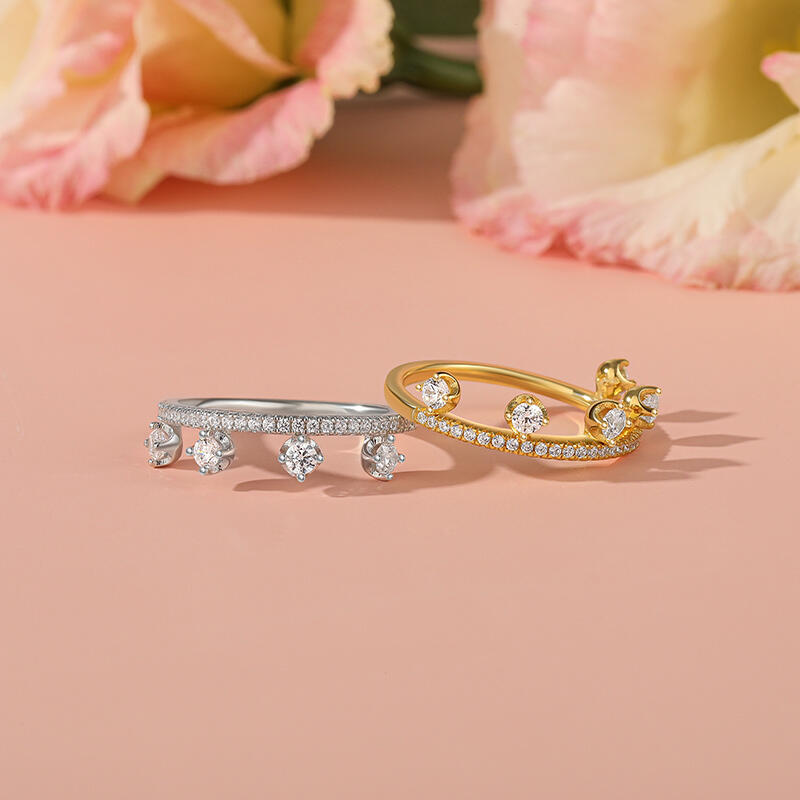 Jeulia Unique Dewdrop Two Tone Puzzle Ring Set