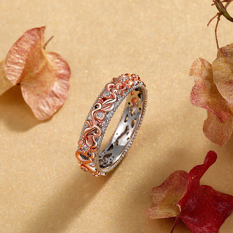 Jeulia Two Tone Flower Vine Engraved Women's Ring