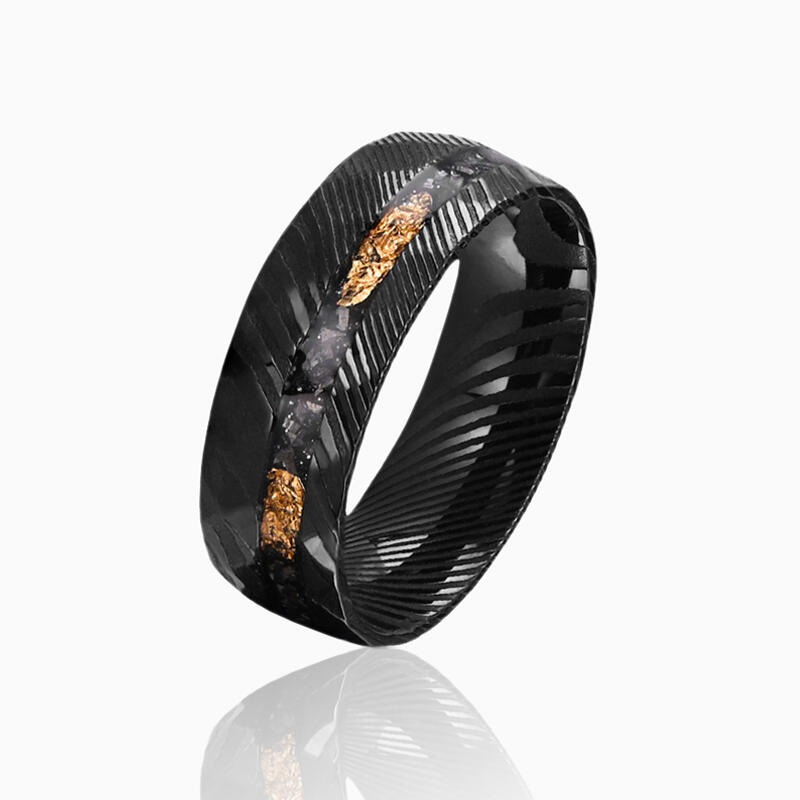 "Sphärenflüstern" 8mm Damaststahl-Meteoriten Herren-Ehering